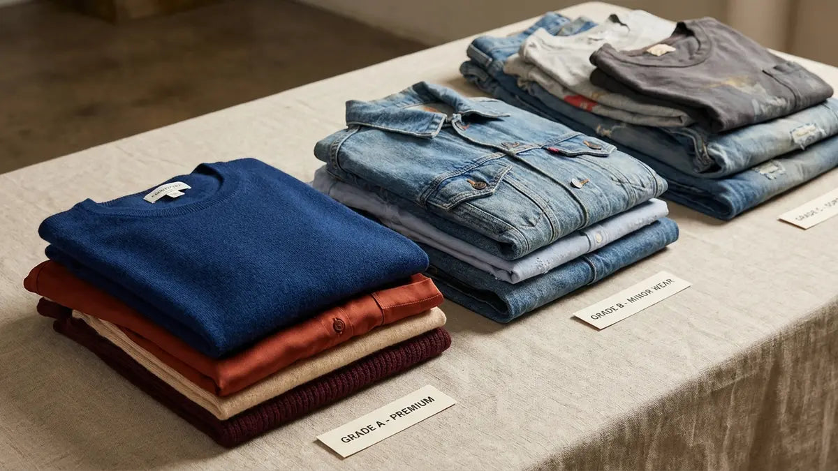 Classement balles de friperie : grades A, B, C vêtements d'occasion grossiste