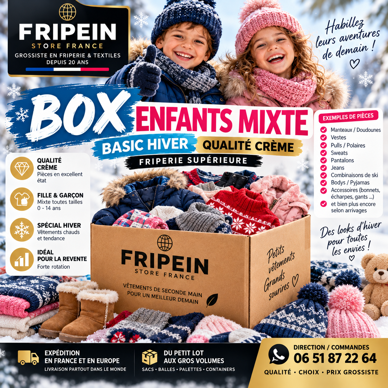BOX ENFANTS MIXTES · Basic HIVER QUALITÉ CRÈME ET DÉSTOCKAGE SANS ÉTIQUETTES