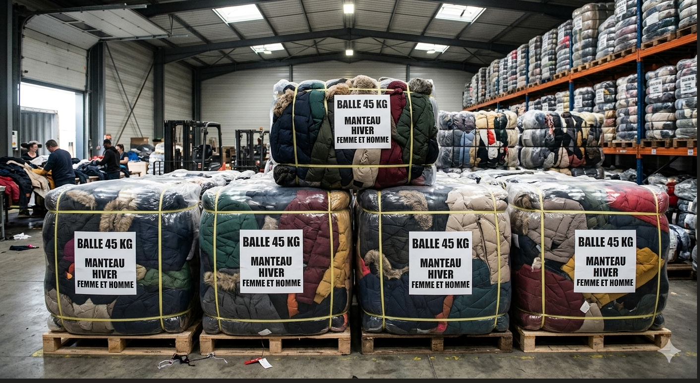 BALLES 45 KILOS MANTEAUX BLOUSON FEMME HOMME HIVER QUALITE 1 FRIPERIE