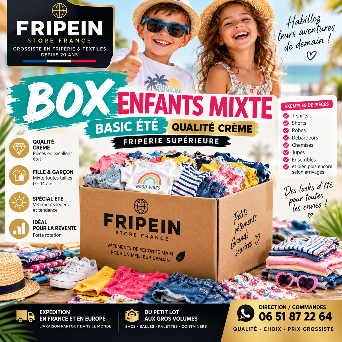 enfants mixtes box · Basic été QUALITE crème friperie supérieur