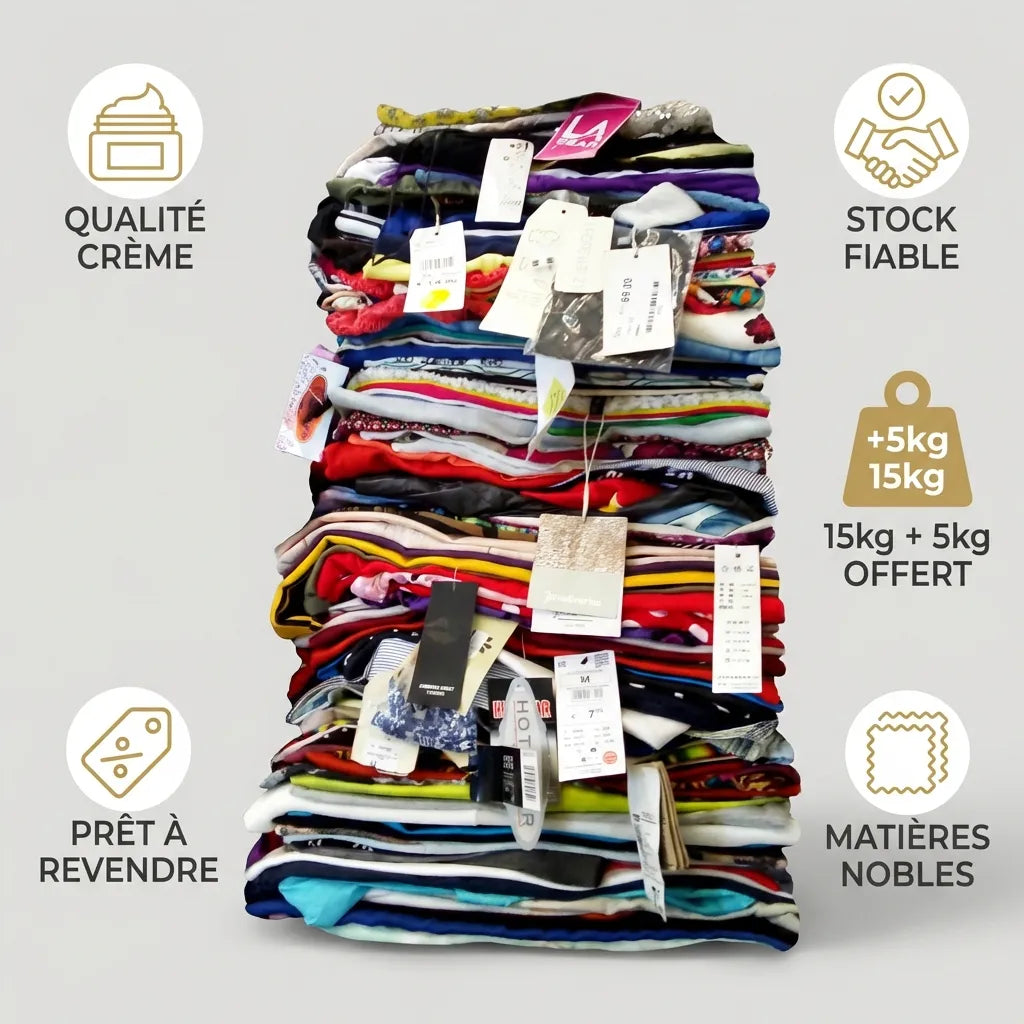 Friperie femme été pile vêtements qualité crème 15kg + 5kg offert déstockage