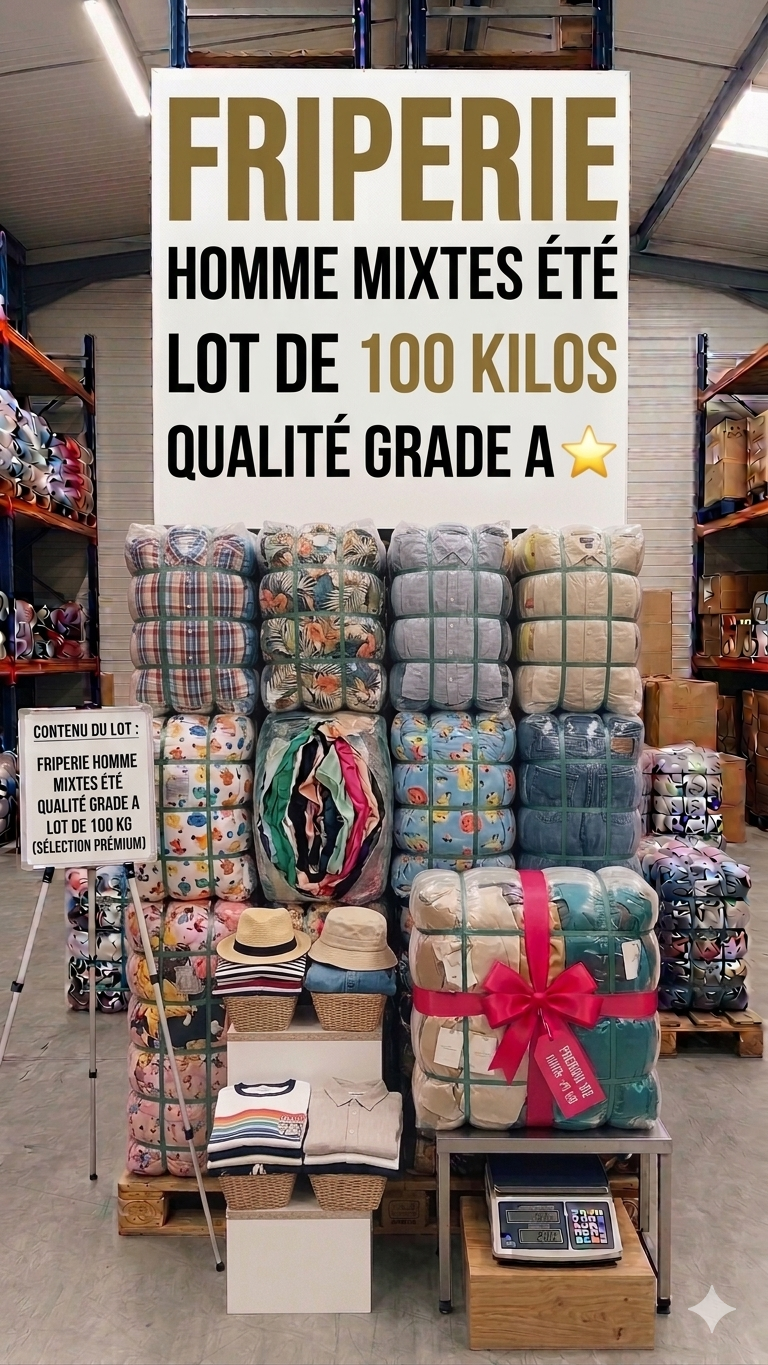 Homme FRIPERIE mixtes été 100 kilos qualité GRADE A et b