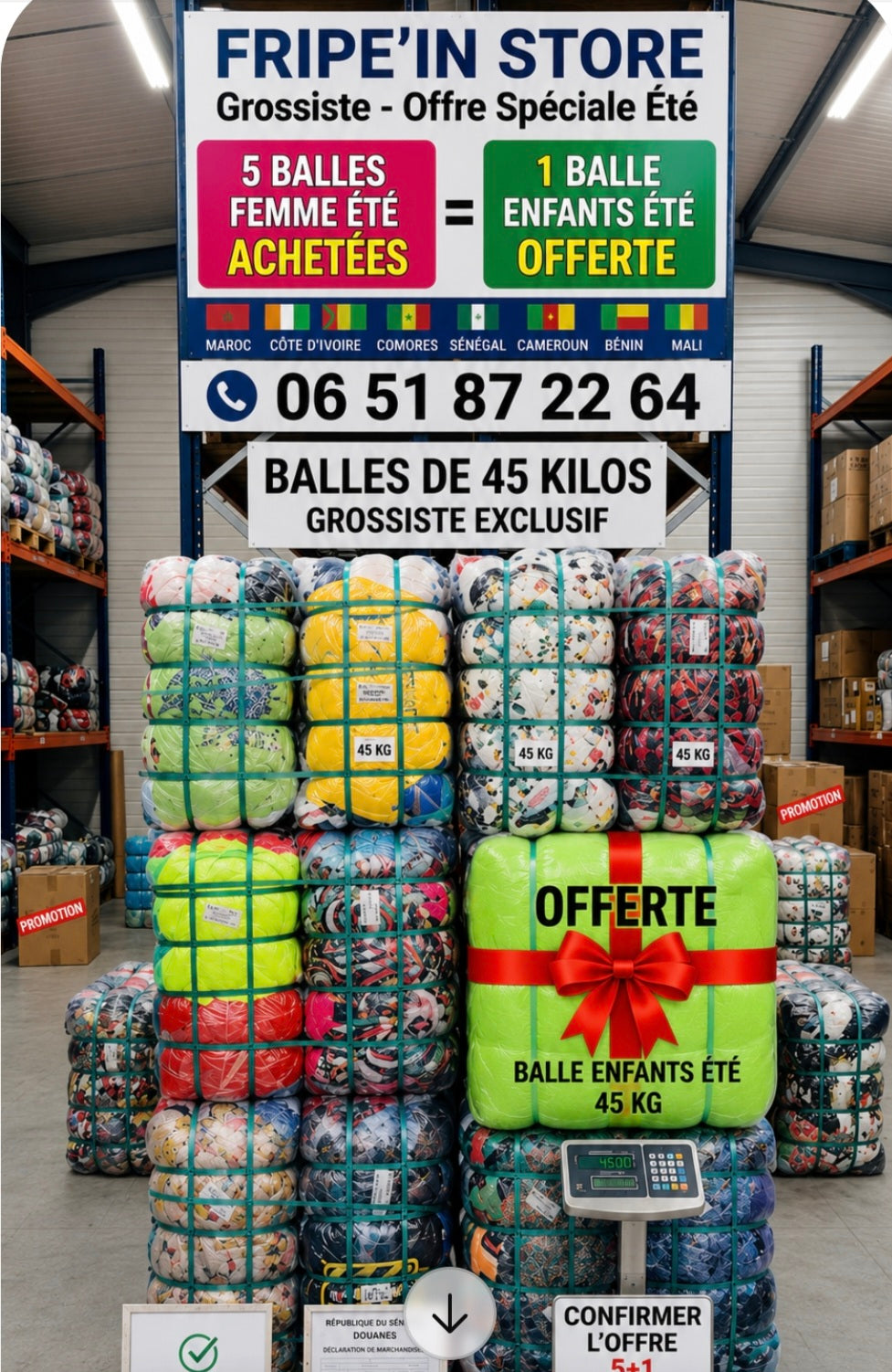 Promo 5 balles femme ete 45kgs 1 balles enfants ete cadeau